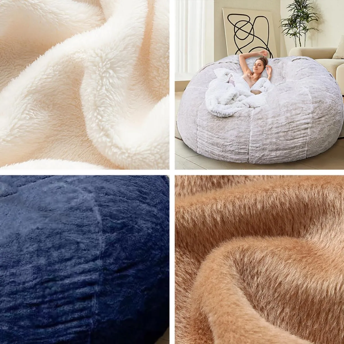 Bean Bag Chair for Adults Kids Without Filling Comfy Fluffy Giant Round Beanbag Lazy Sofa Cover for Reading Chair Floor Chair, 6FT, Black