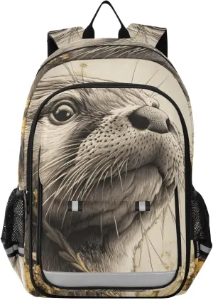 Beaver Flower Backpack Travel Laptop Daypack Shoulder Bag Book Bag Daypack with Reflective Strip 12.9 ×17.7 Inches