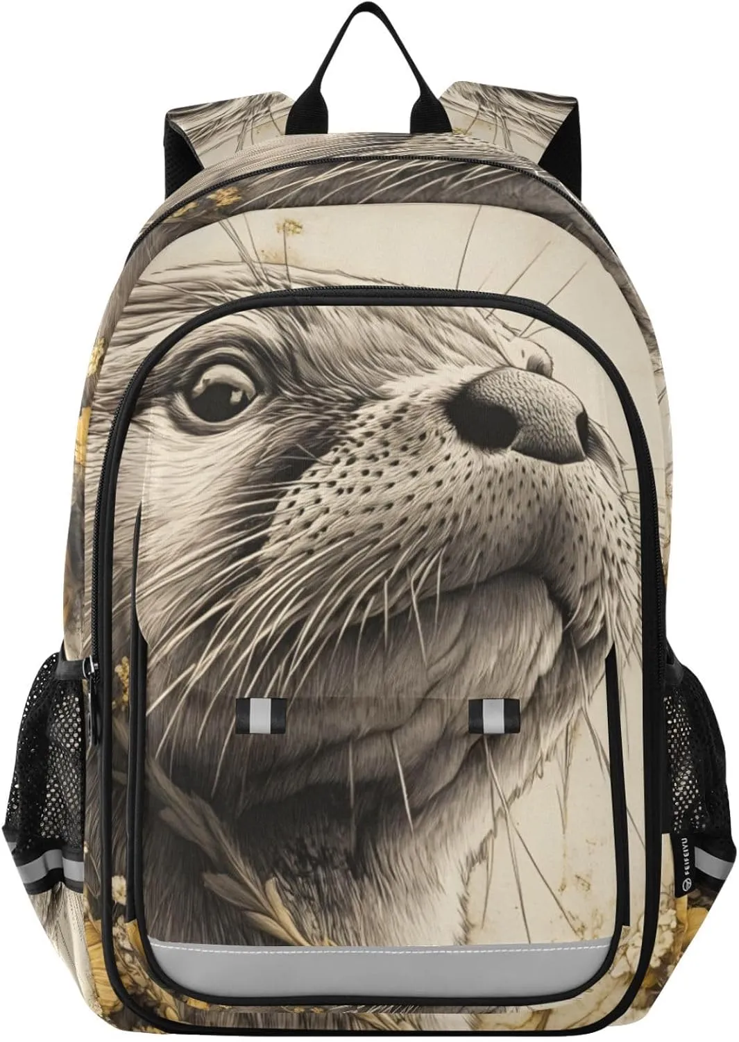 Beaver Flower Backpack Travel Laptop Daypack Shoulder Bag Book Bag Daypack with Reflective Strip 12.9 ×17.7 Inches
