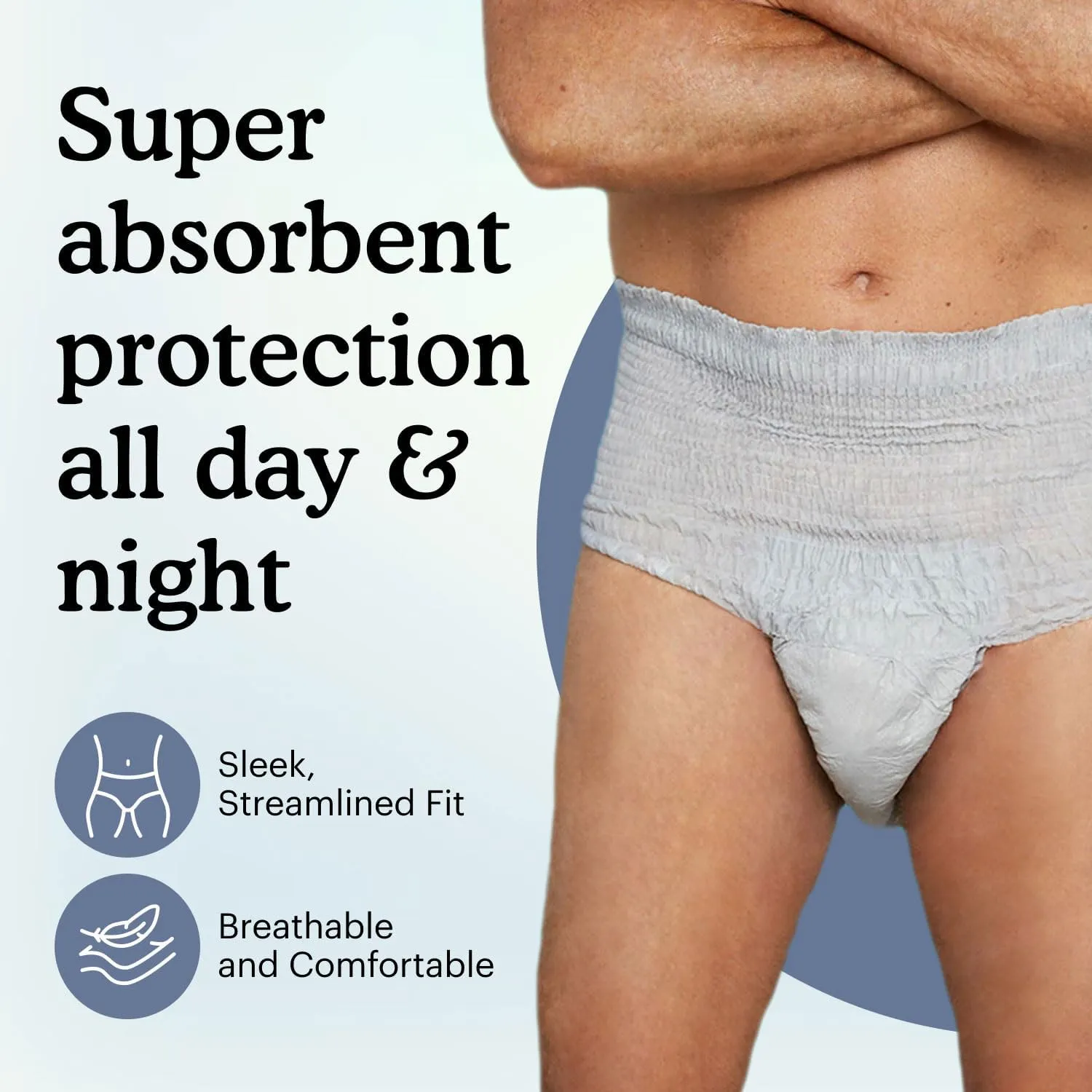 Because Maximum Incontinence Underwear for Men - Heavy Bladder Leak Protection, Ideal for Overnight Leakage, Sleek, Invisible Fit, Grey, Large - Absorbs 4 Cups - 80 Count (4 Packs of 20)