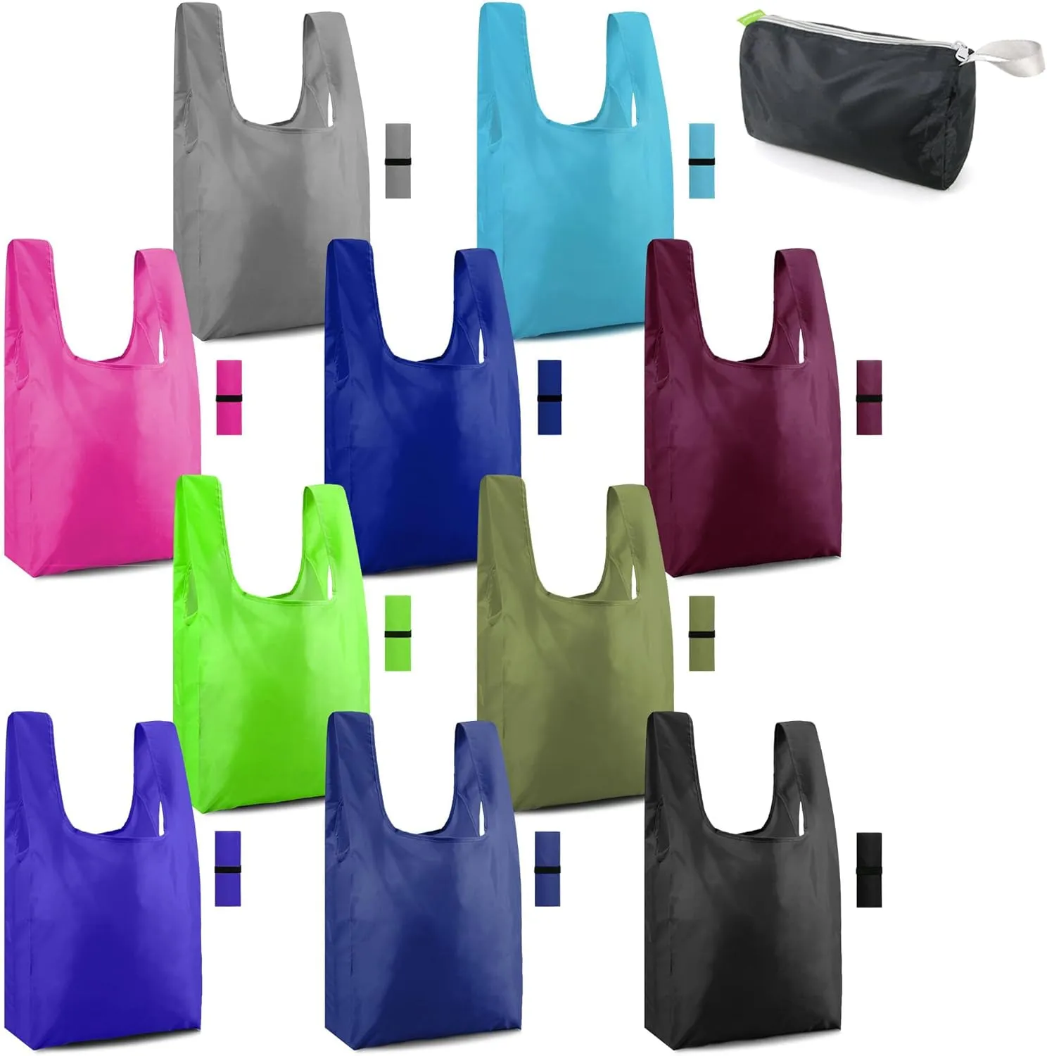 BeeGreen Colorful Reusable Grocery Bags 10 Pack Grocery Bags Reusable Shopping Bags Cloth Gift Bags Foldable Tote Bag Reusable Gift Bags Holiday Bags With Handles Heavy Duty Reusable Tote Bag