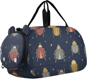 Beetles and Insects Sports Duffle Bag for Girls Boys, Gym Bag with Shoe Compartment, Kids Travel Overnight Weekender Shoulder Bag