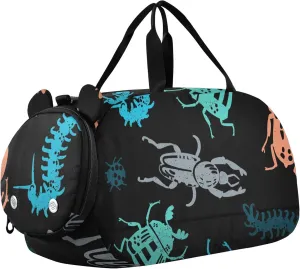 Beetles Funny Sports Duffle Bag for Girls Boys, Gym Bag with Shoe Compartment, Kids Travel Overnight Weekender Shoulder Bag