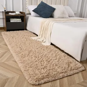 Beige Runner Area Rugs for Bedroom Living Room, 2x6 Feet Fluffy Bedside Rugs, Soft Shaggy Carpet Rug for Kids Room Nursery, Furry Rugs for Girls Boys Dorm Room Home Decor