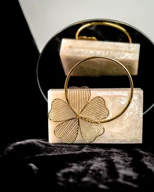 Beige Solid Party Box Clutches With Attractive Brass Handle