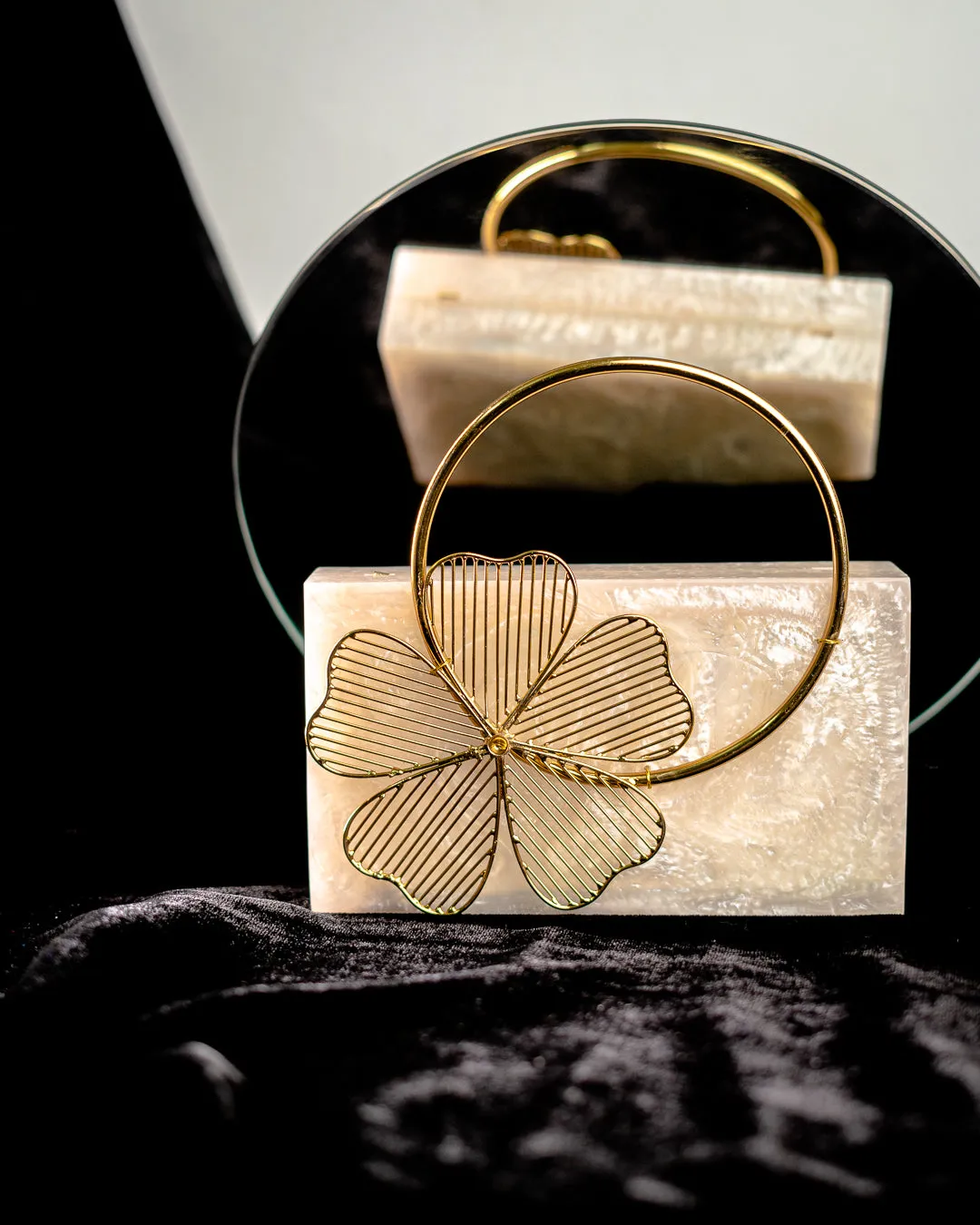 Beige Solid Party Box Clutches With Attractive Brass Handle