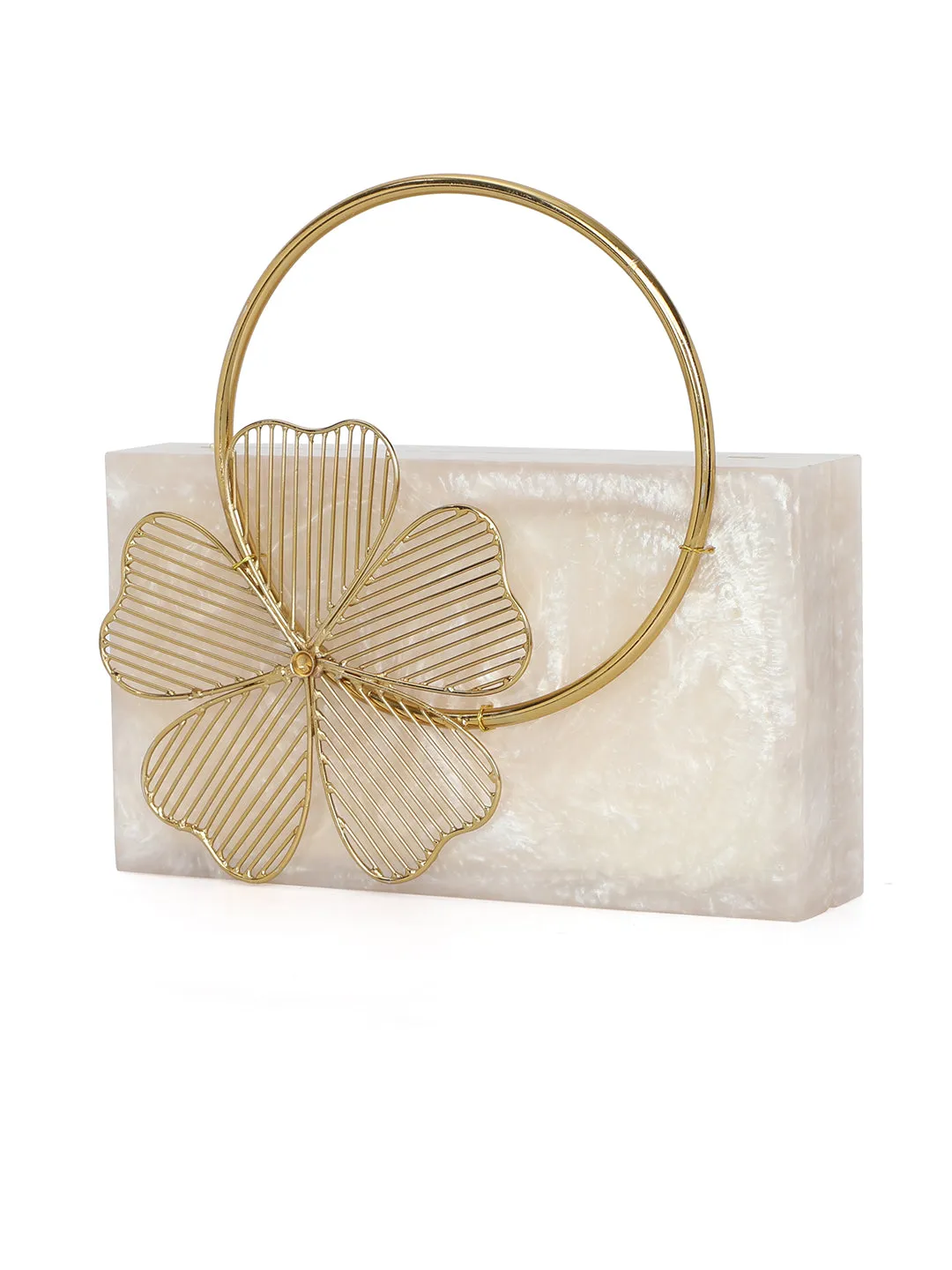 Beige Solid Party Box Clutches With Attractive Brass Handle