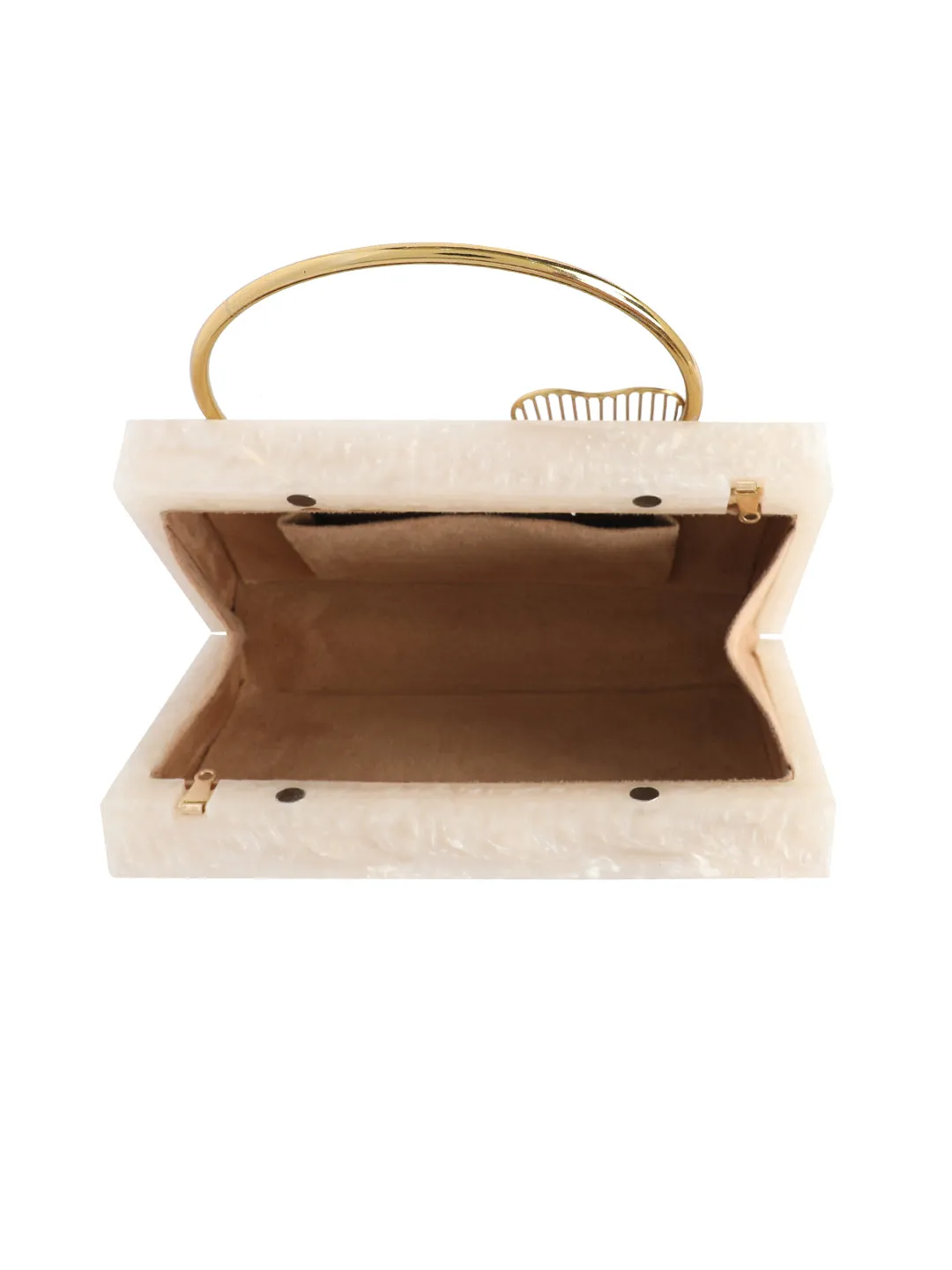 Beige Solid Party Box Clutches With Attractive Brass Handle