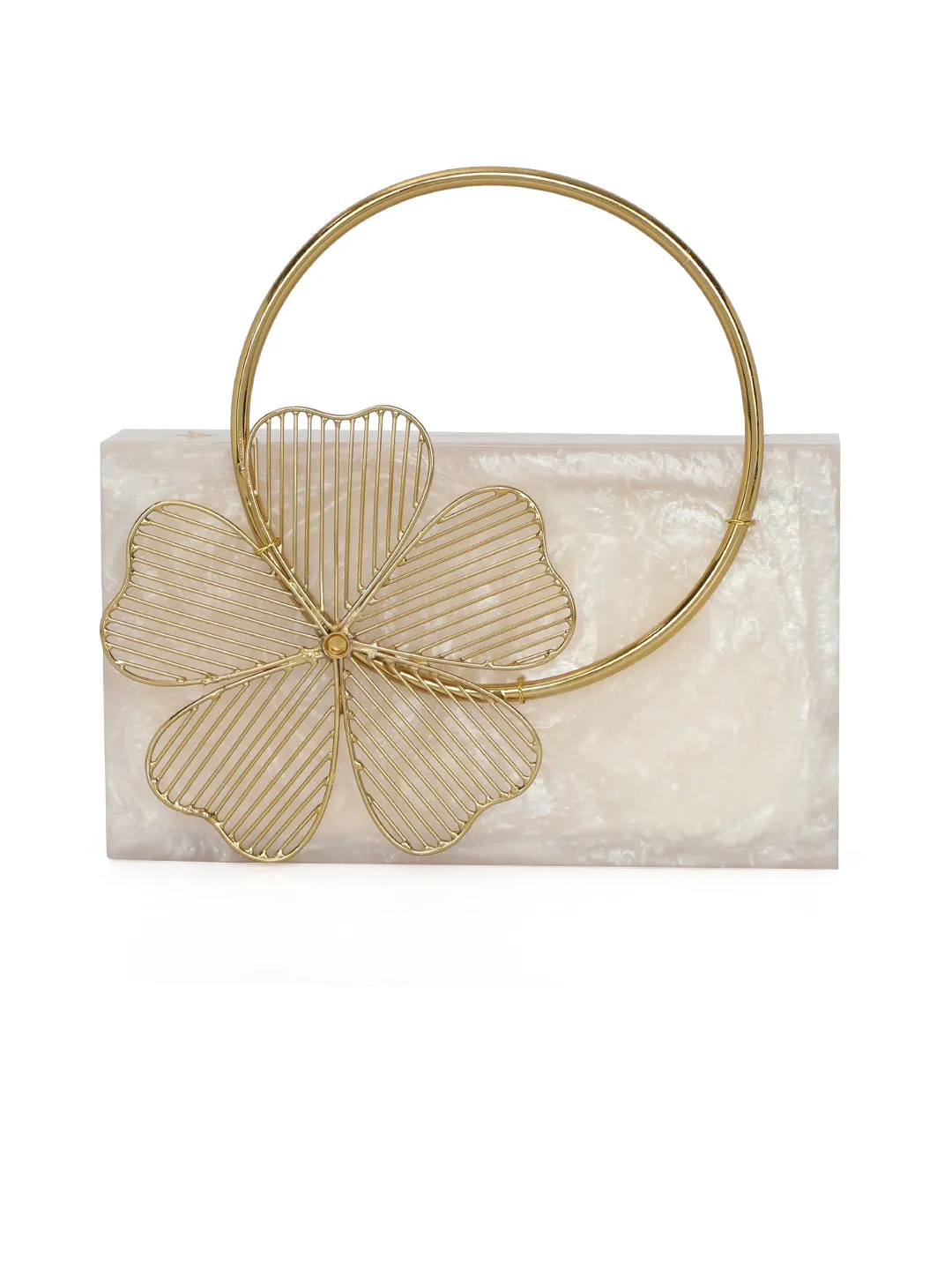 Beige Solid Party Box Clutches With Attractive Brass Handle