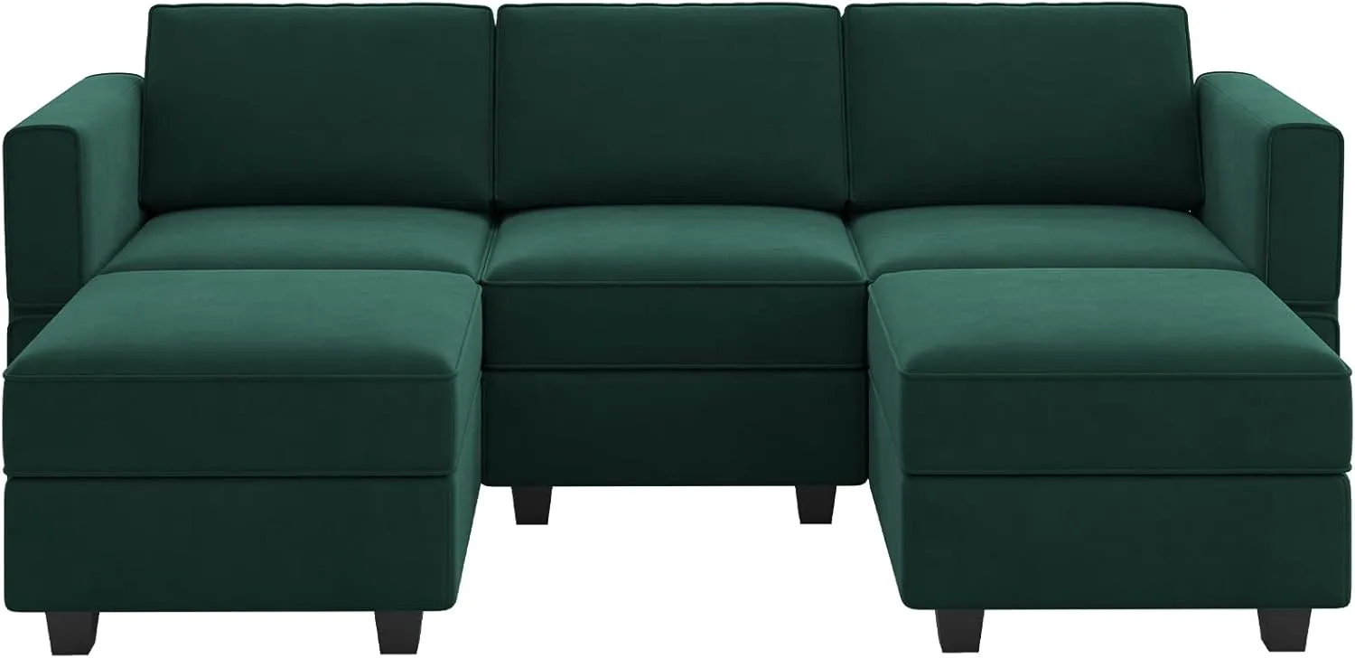 Belffin Modular Sectional Sofa with Double Chaise Velvet U Shaped Sofa Reversible Sectional Couch with Storage Green