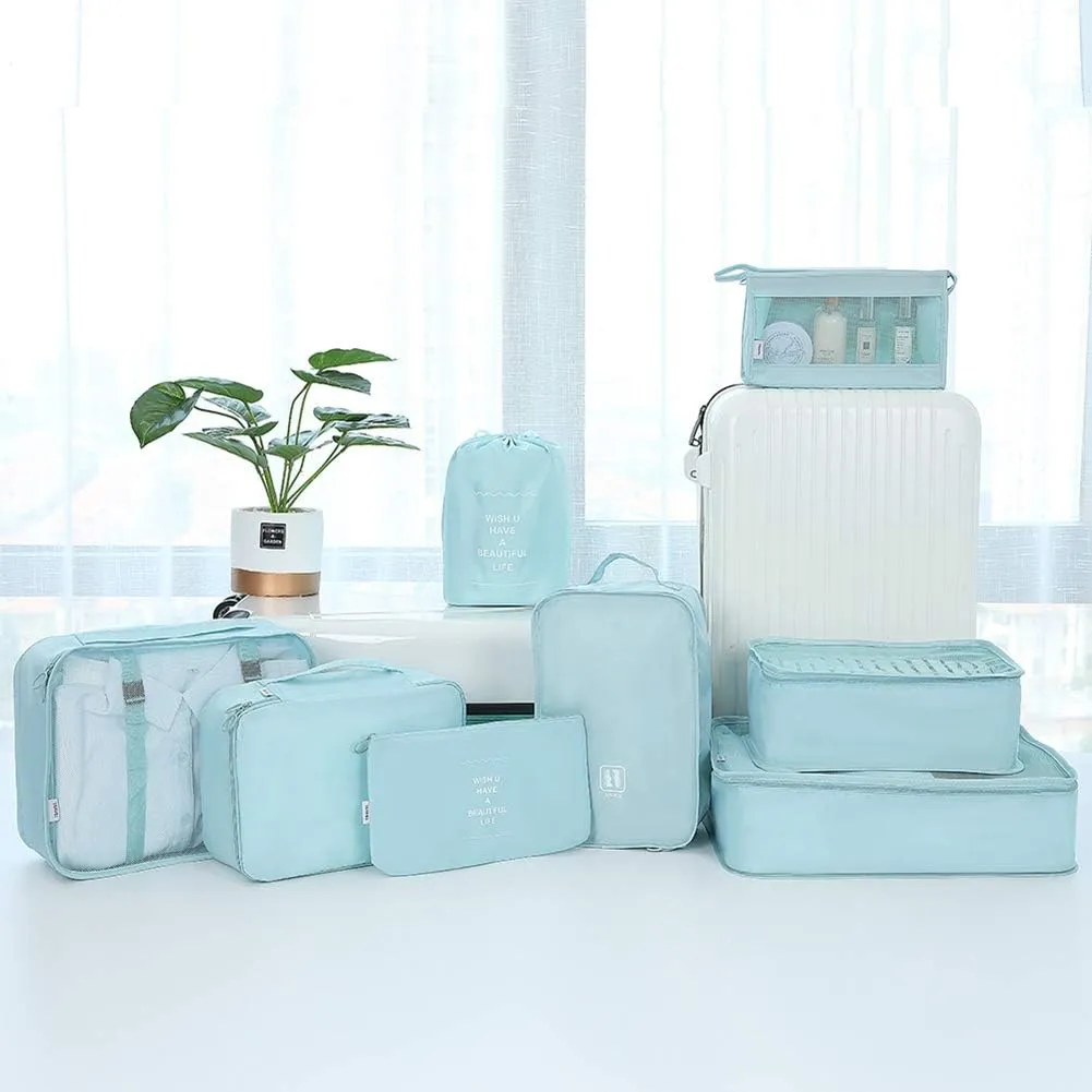 Belsmi 8 Set Packing Cubes with Shoe Bag - Compression Travel Luggage Organizer