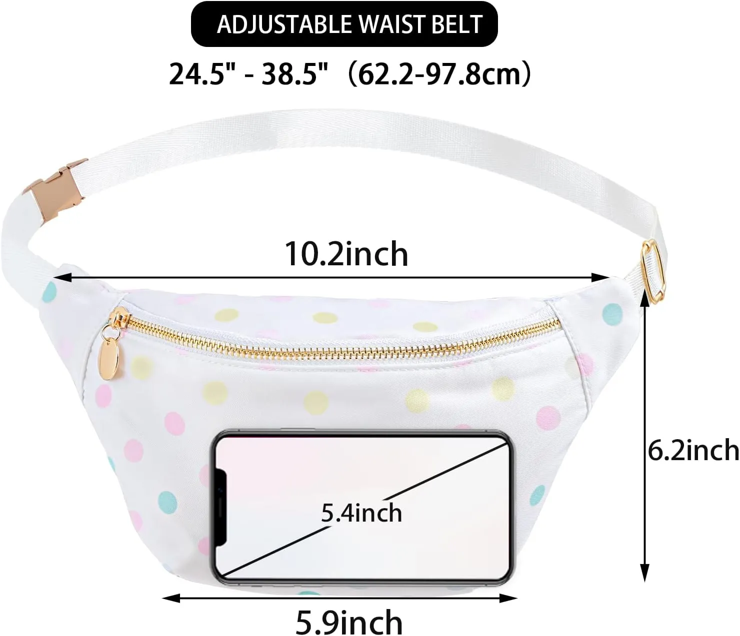 Belt Bag for Women Gingham Ruffle Crossbody Fanny Pack with Adjustable Strap,Fashion Waist Pack Bag Bum bag for Traveling Hiking Cycling Running Casual (Polka Dot)