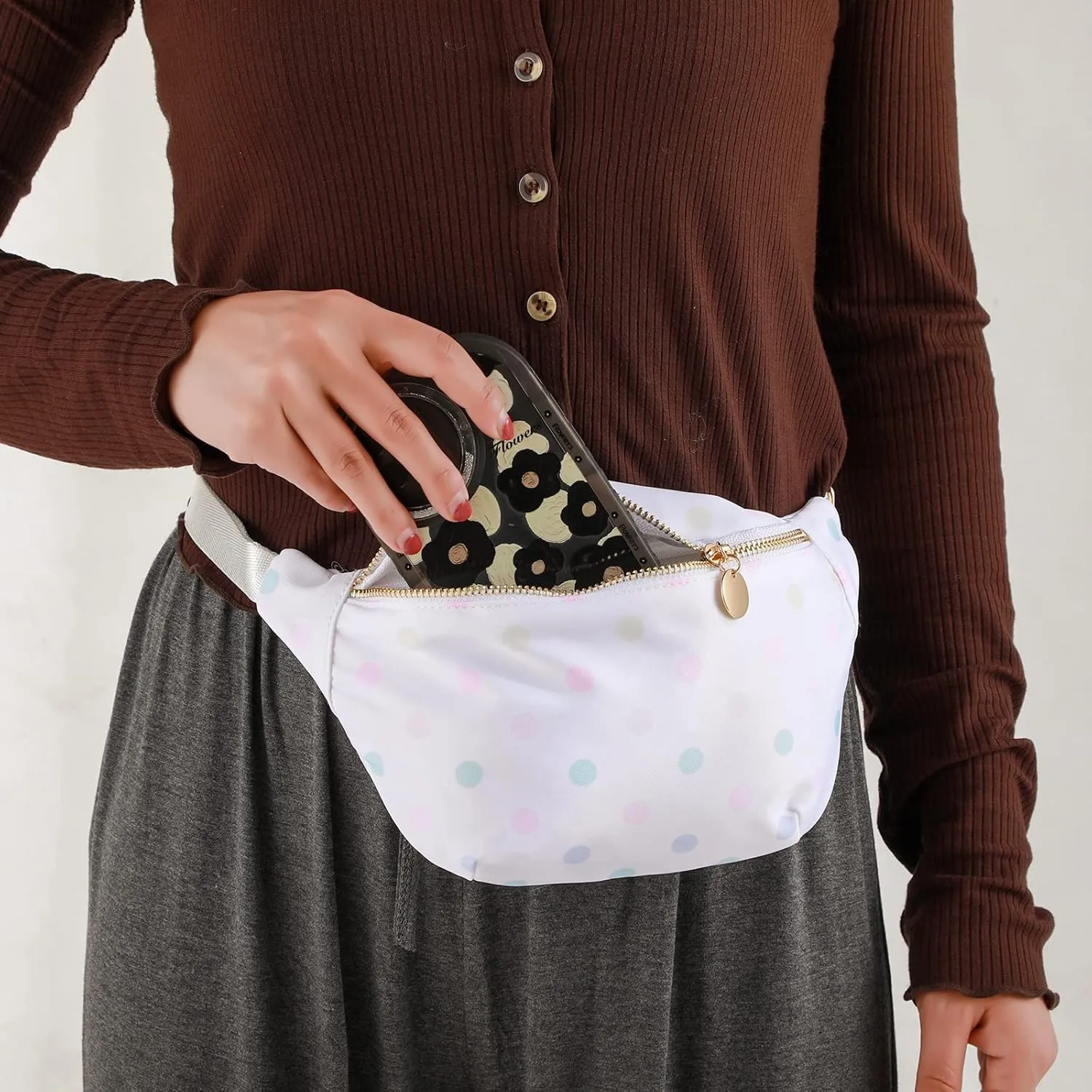 Belt Bag for Women Gingham Ruffle Crossbody Fanny Pack with Adjustable Strap,Fashion Waist Pack Bag Bum bag for Traveling Hiking Cycling Running Casual (Polka Dot)