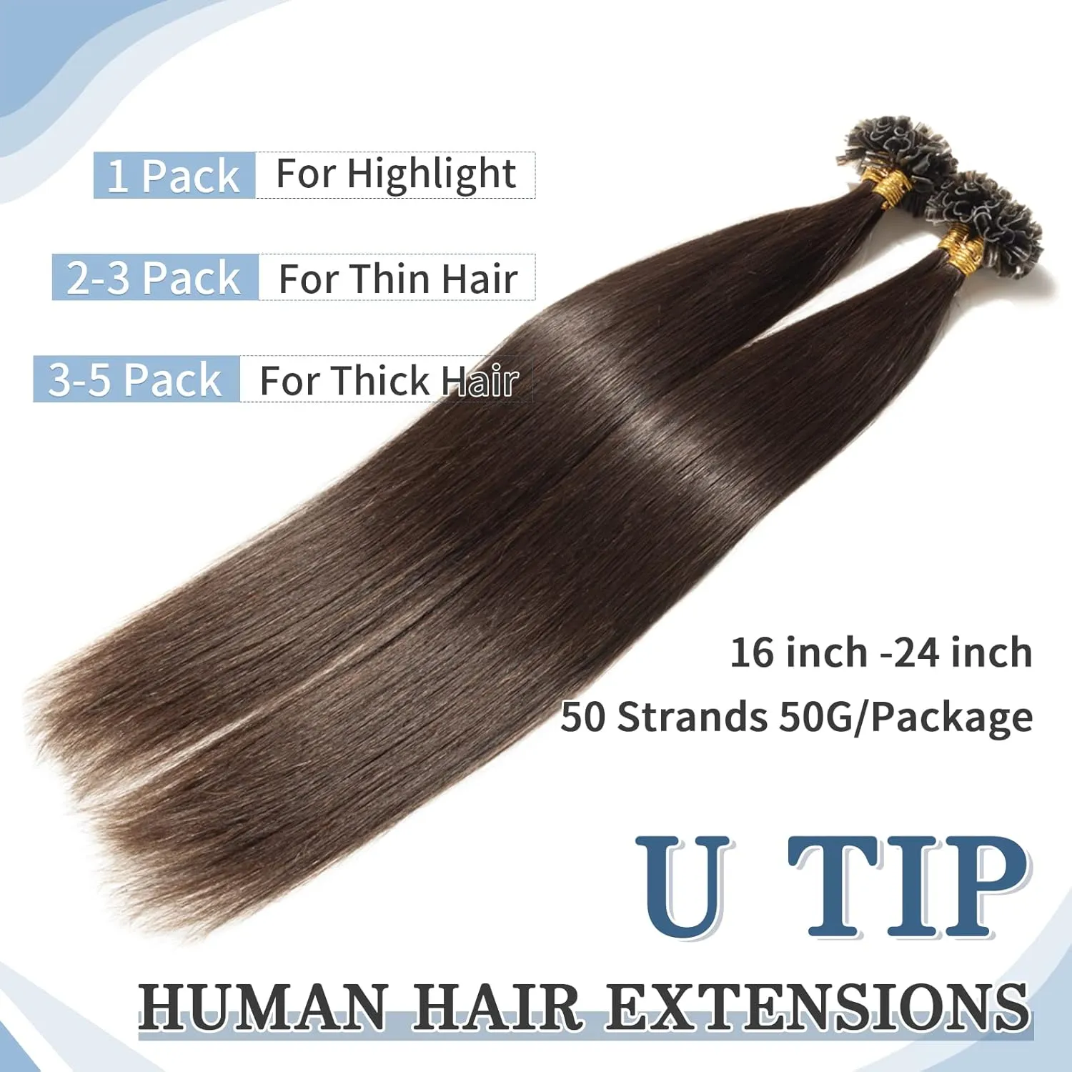 Benehair U Tip Hair Extensions Real Human Hair #2 Dark Brown Straight 20 Inch Keratin Hair Extensions Hot Fusion for Women 100 Strands Pre Bonded Silky Invisible Remy Human Hair 50g