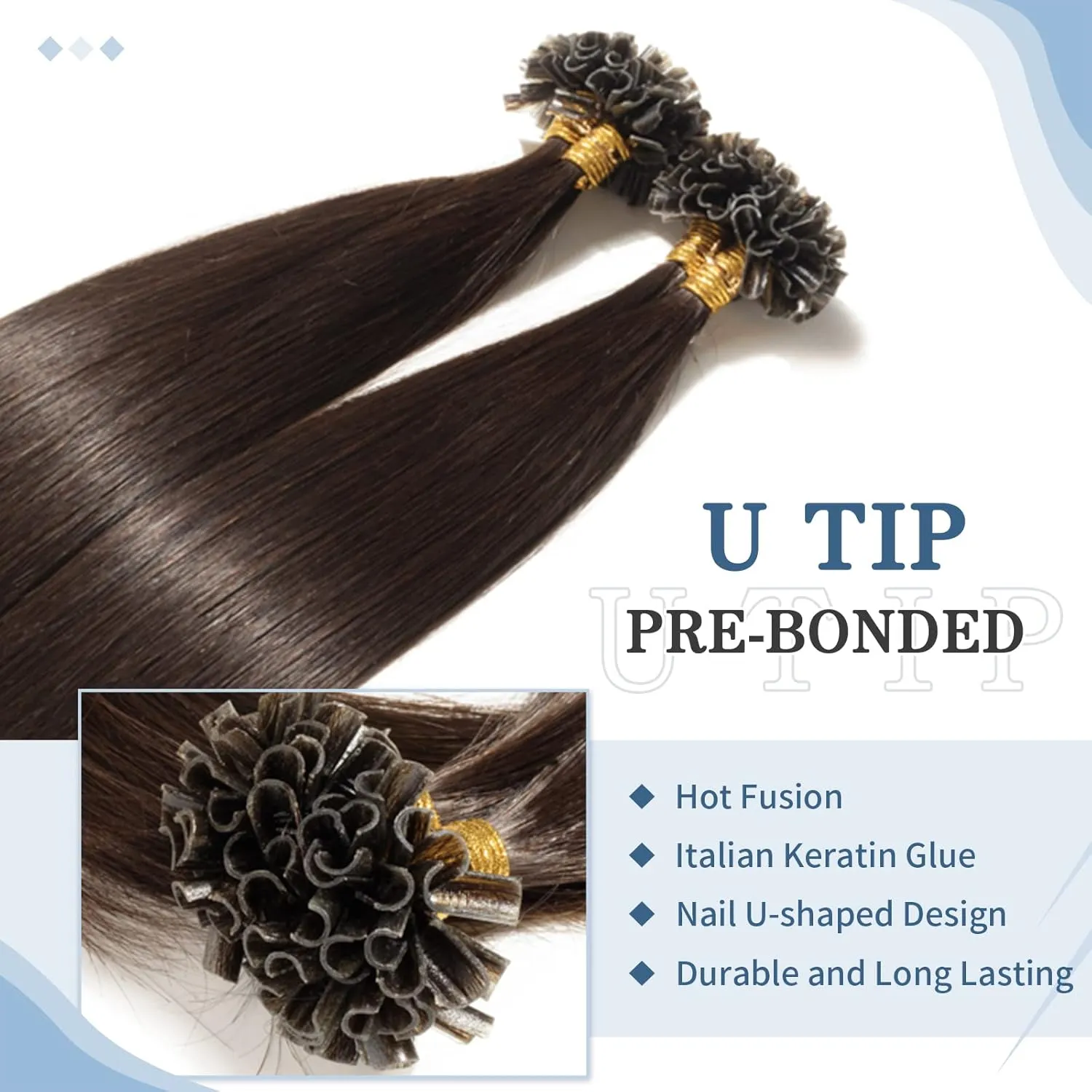 Benehair U Tip Hair Extensions Real Human Hair #2 Dark Brown Straight 20 Inch Keratin Hair Extensions Hot Fusion for Women 100 Strands Pre Bonded Silky Invisible Remy Human Hair 50g