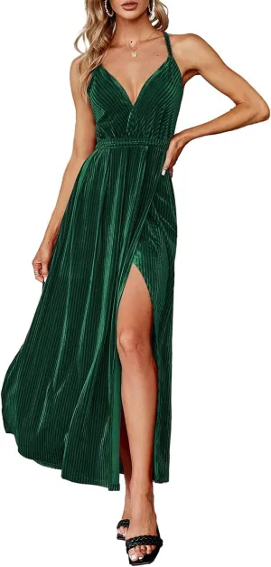 BerryGo Women's Sexy Deep V Neck Backless Floral Print Split Maxi Party Dress