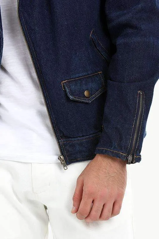 Biker Style Dark Wash Denim Jacket