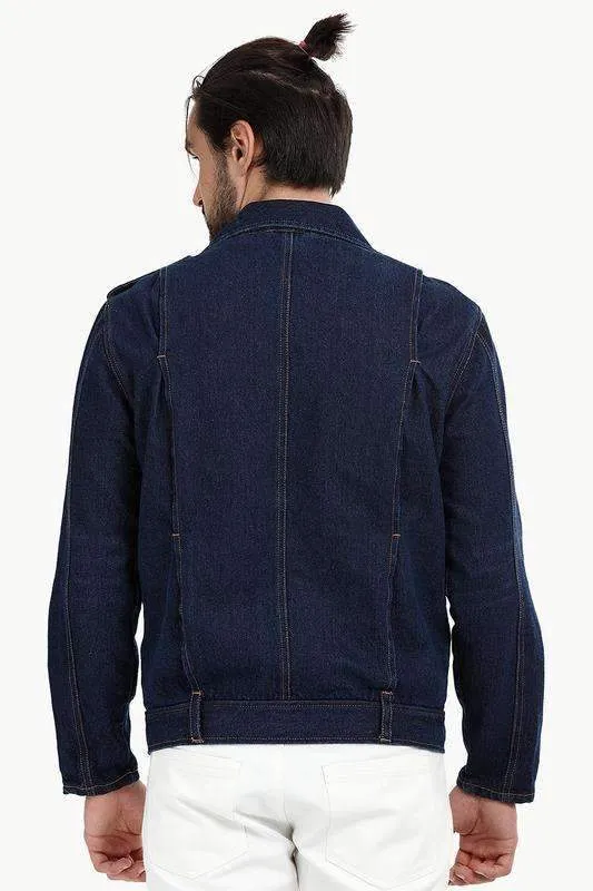 Biker Style Dark Wash Denim Jacket