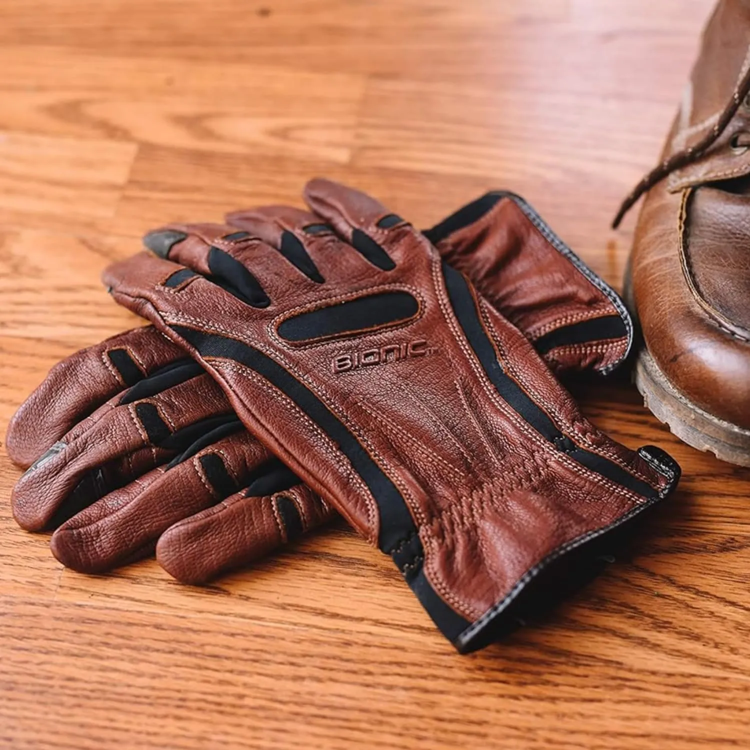 Bionic Men's Tough Pro with Natural Fit Premium Leather Work Gloves (Large), Brown