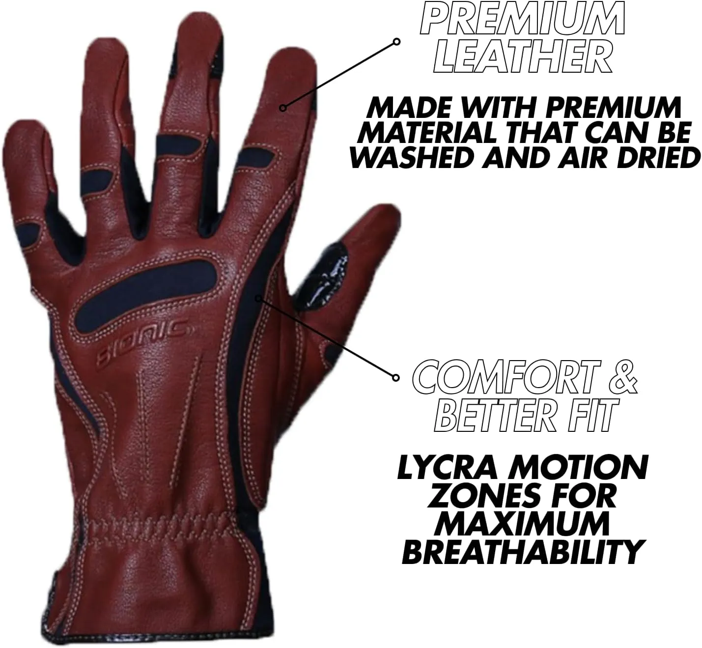Bionic Men's Tough Pro with Natural Fit Premium Leather Work Gloves (Large), Brown