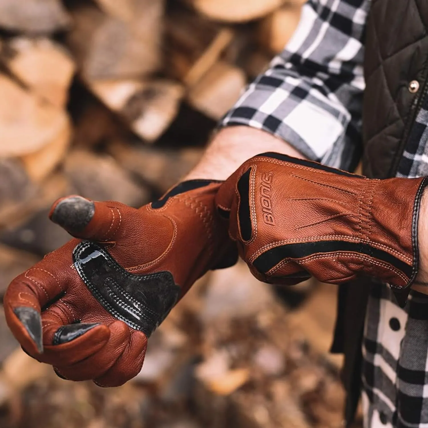 Bionic Men's Tough Pro with Natural Fit Premium Leather Work Gloves (Large), Brown