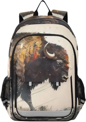 Bison Rock Nature Large Backpack for Men Women Travel Laptop Daypack Book Bag Shoulder Bag Cute Cool Funny Backpack with Reflective Strip 12.9 ×17.7 In
