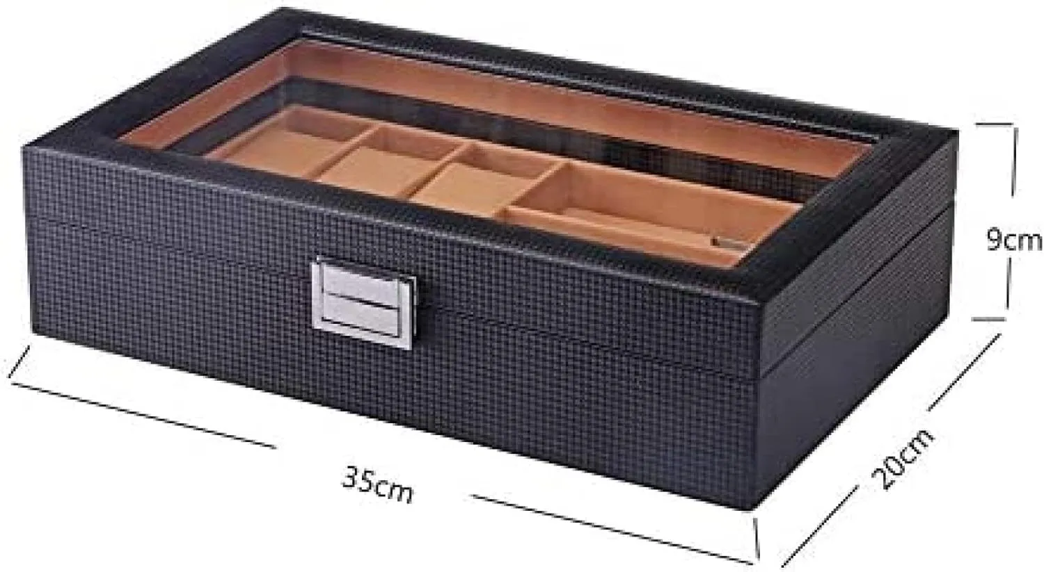 Black Carbon Fiber Watch Bracelet Glasses Storage Box - Multi-Function Jewelry Display Case for Women Men - Transparent Cover Organizer Gift Box