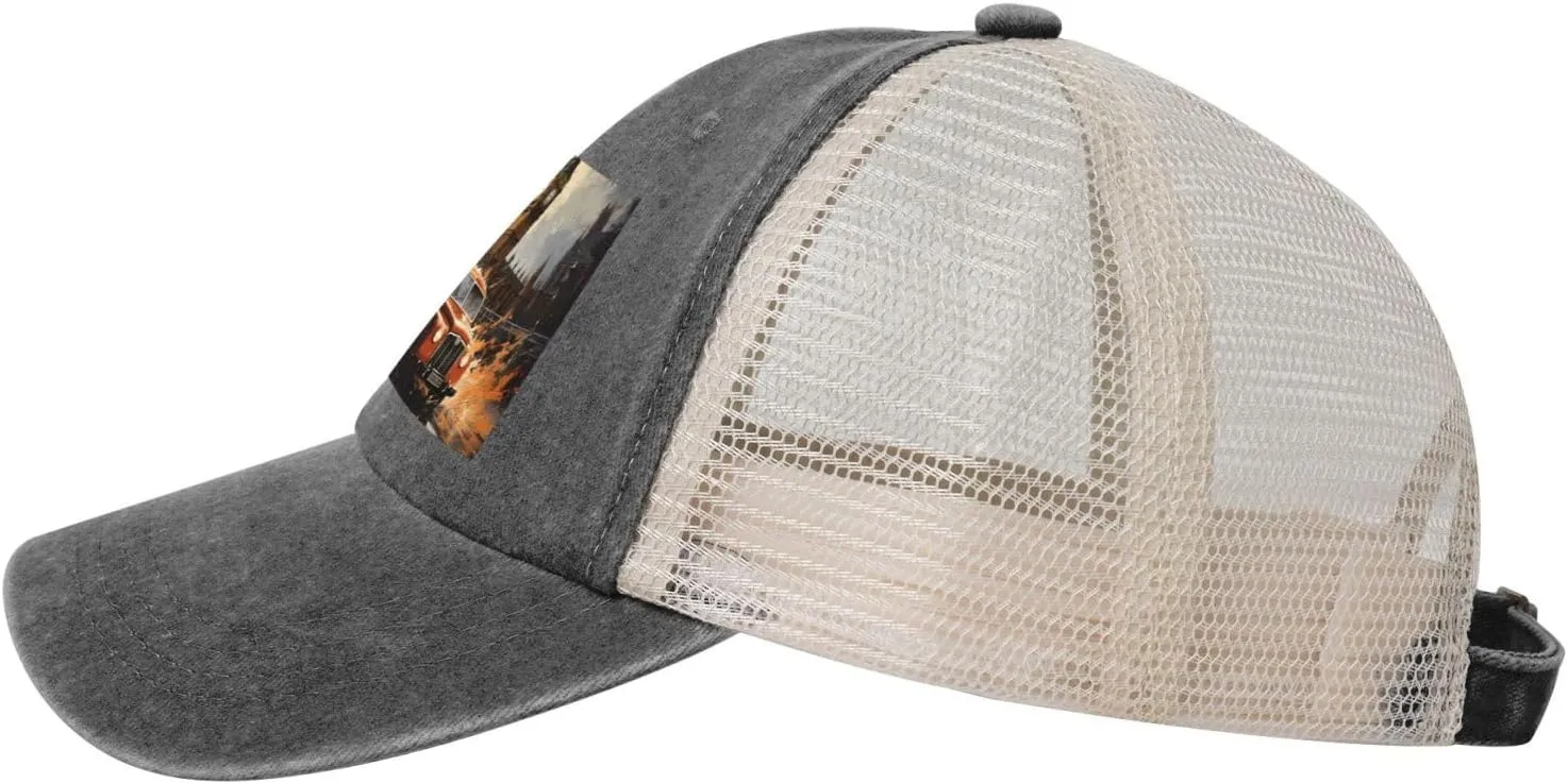 Black Men Women Denim Mesh Baseball Cap - London Color Taxi Print Breathable Trucker Hat, for Casual Outdoor Sunshade Caps