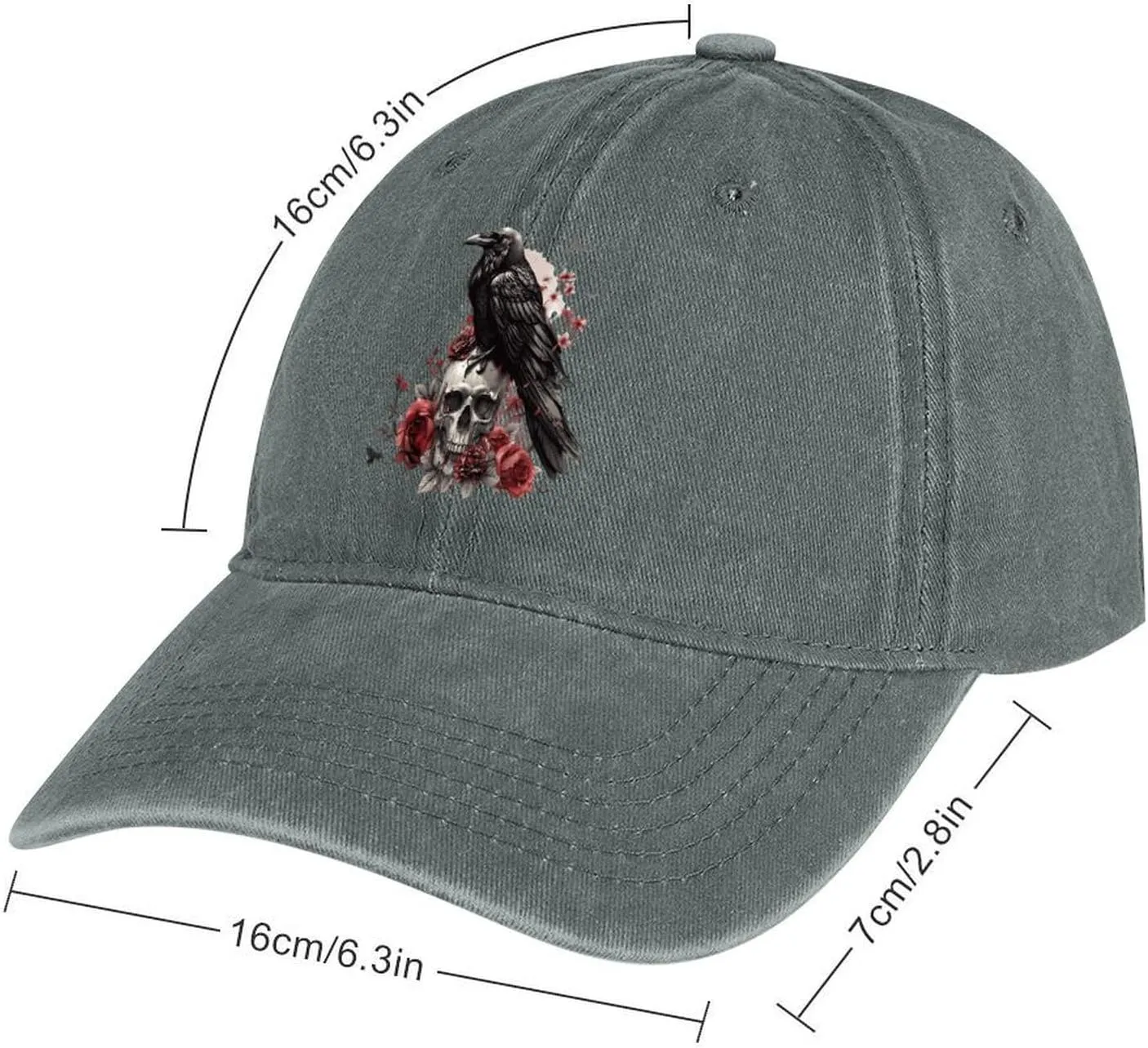 Black Raven Goth Skull Roses Baseball Trucker Cap Athletic Denim Hat Vintage Gaming Dad Hats for Men Women