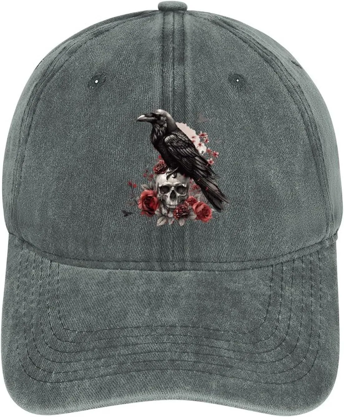Black Raven Goth Skull Roses Baseball Trucker Cap Athletic Denim Hat Vintage Gaming Dad Hats for Men Women