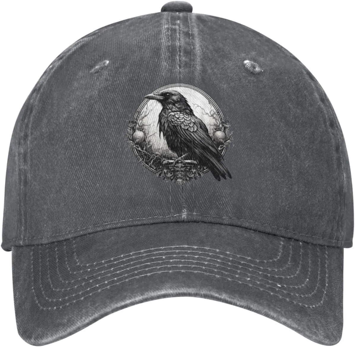 Black Raven Stylish Washed Denim Baseball Cap - Adjustable Unisex Dad Hat Deep Heather