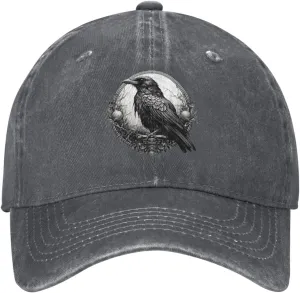 Black Raven Stylish Washed Denim Baseball Cap - Adjustable Unisex Dad Hat Deep Heather
