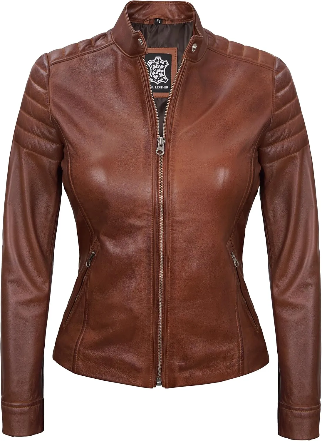 Blingsoul Cafe Racer Leather Jacket Womens - Stylish Real Lambskin Leather Jackets for Women