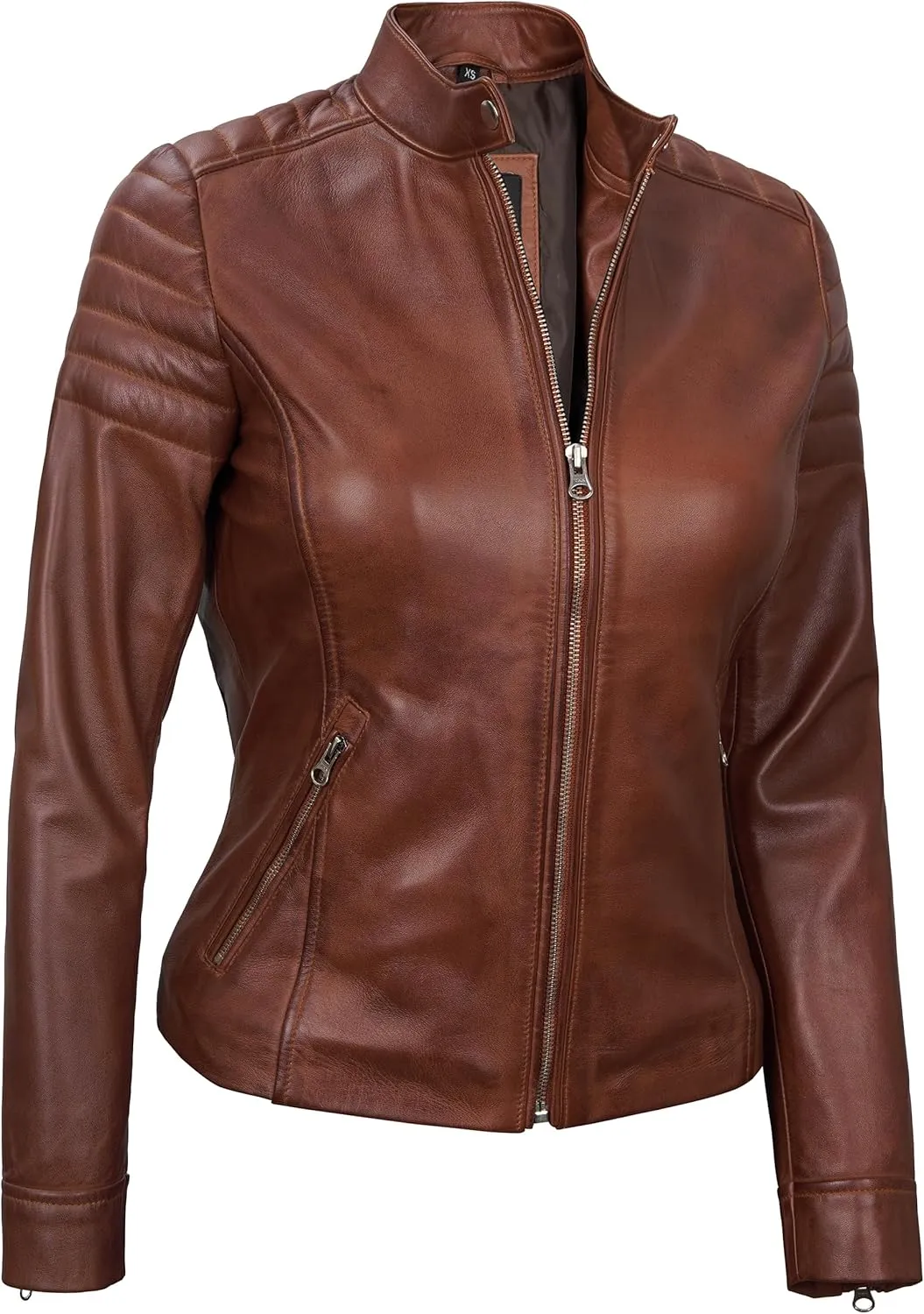 Blingsoul Cafe Racer Leather Jacket Womens - Stylish Real Lambskin Leather Jackets for Women
