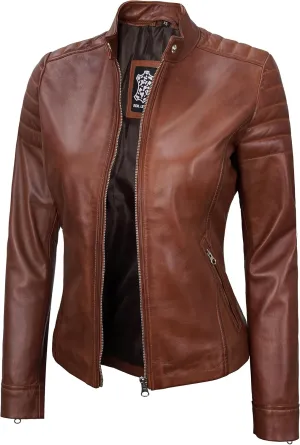 Blingsoul Cafe Racer Leather Jacket Womens - Stylish Real Lambskin Leather Jackets for Women