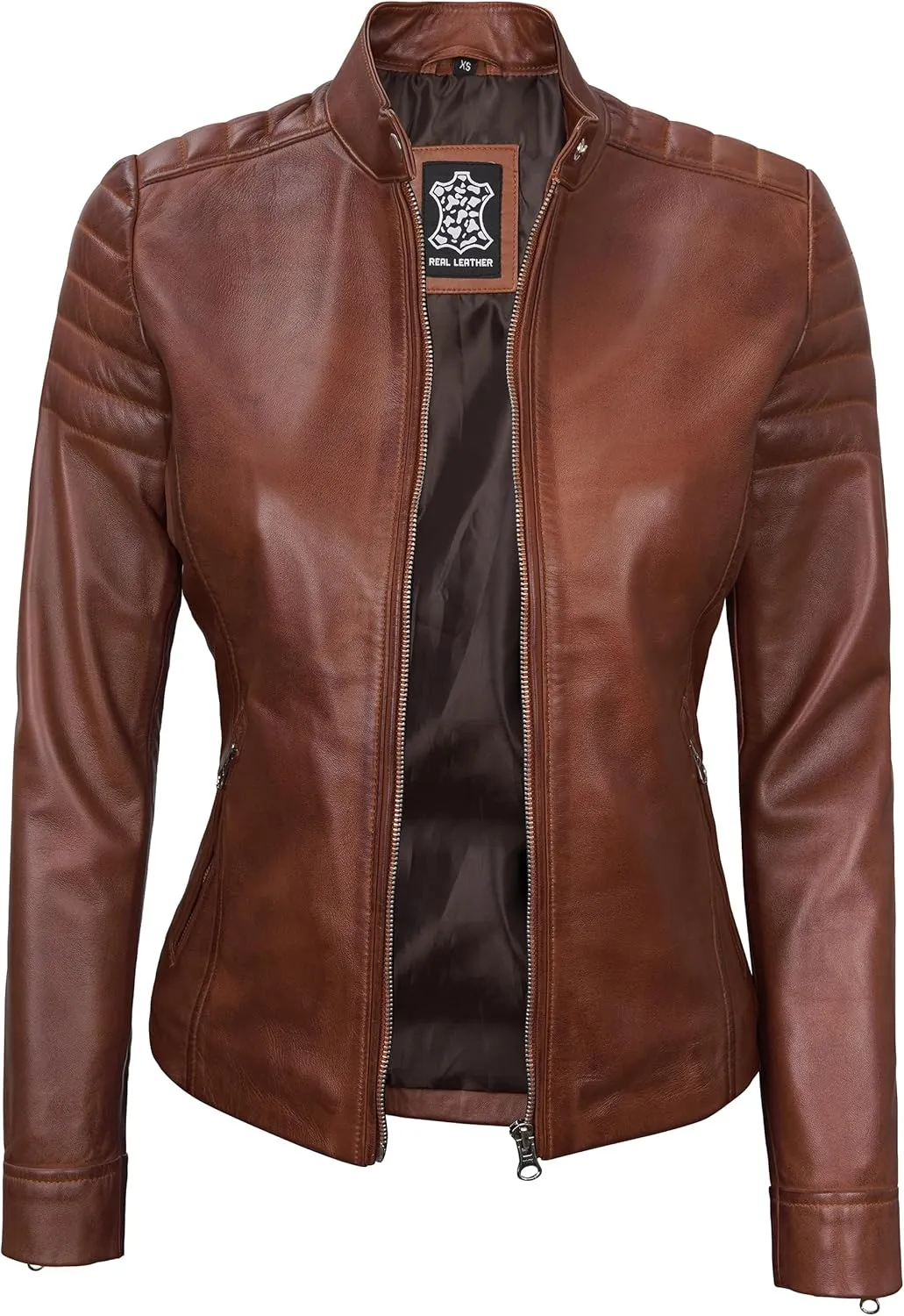 Blingsoul Cafe Racer Leather Jacket Womens - Stylish Real Lambskin Leather Jackets for Women