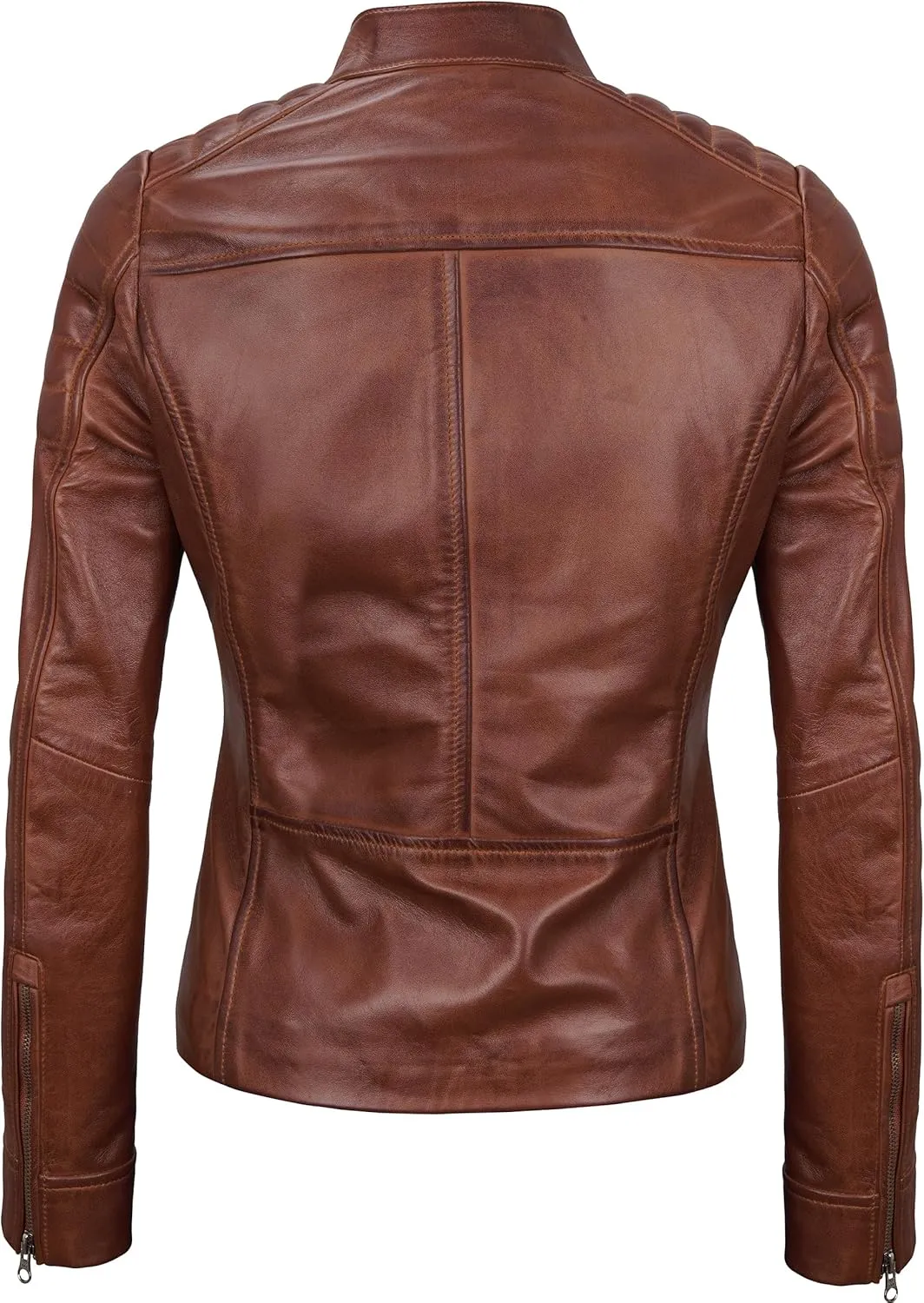 Blingsoul Cafe Racer Leather Jacket Womens - Stylish Real Lambskin Leather Jackets for Women