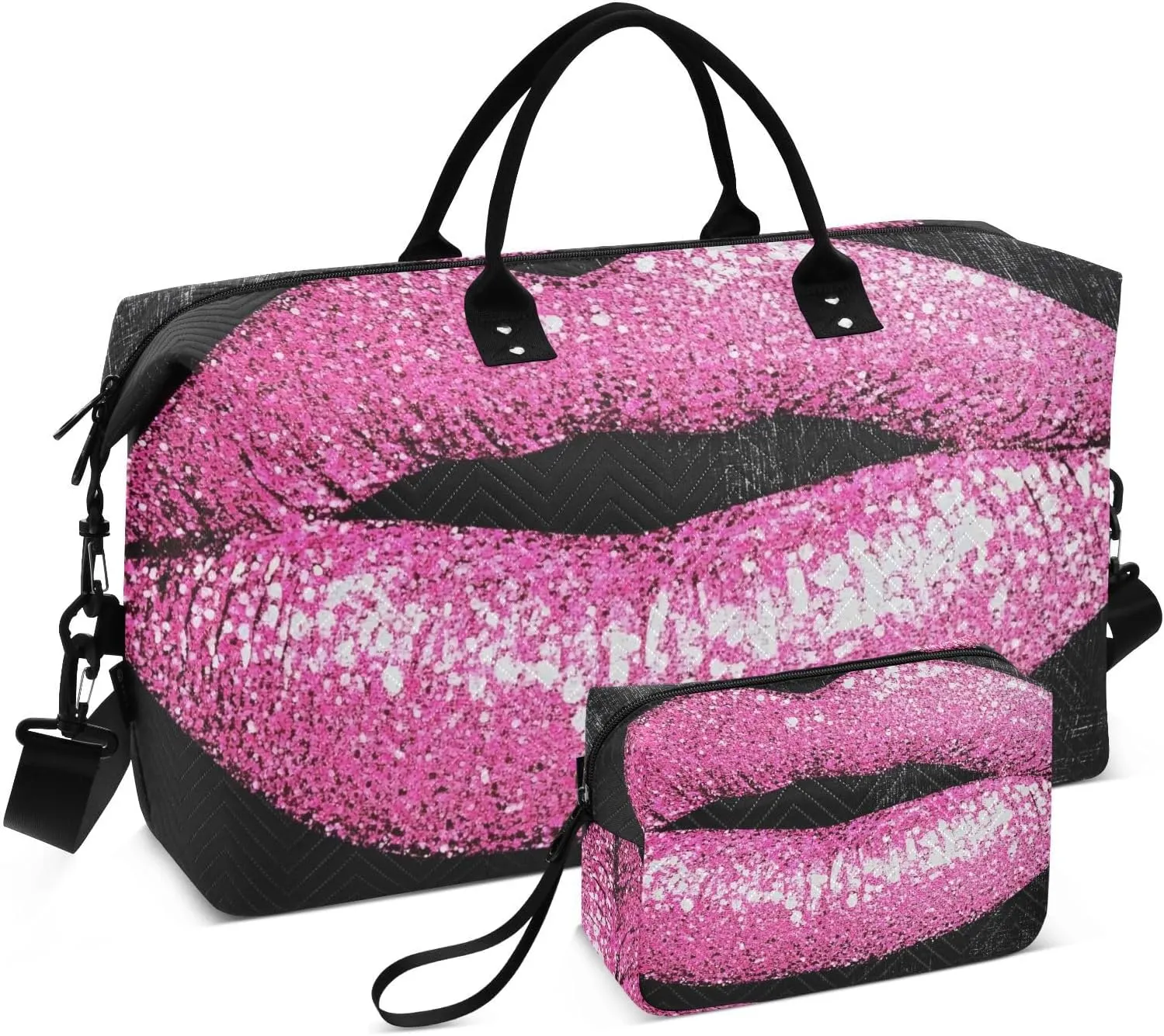 Blinkling Lip Closeup Travel Duffel Bag Gym Bag Sports Tote Bag with Multiple Interior Pockets Shoulder Weekender Bag for Women Men with Toiletry Bag 20.5”x 7.9”x 13.8”