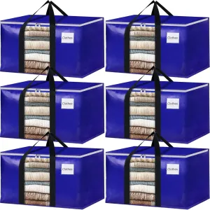 BlissTotes 6 Pack Moving Bags with Clear Window, Storage Bags with Strong Carrying Handles & Zippers,Large Packing Bags for Saving Space, Alternative to Moving Boxes(Blue,24 Gallon)