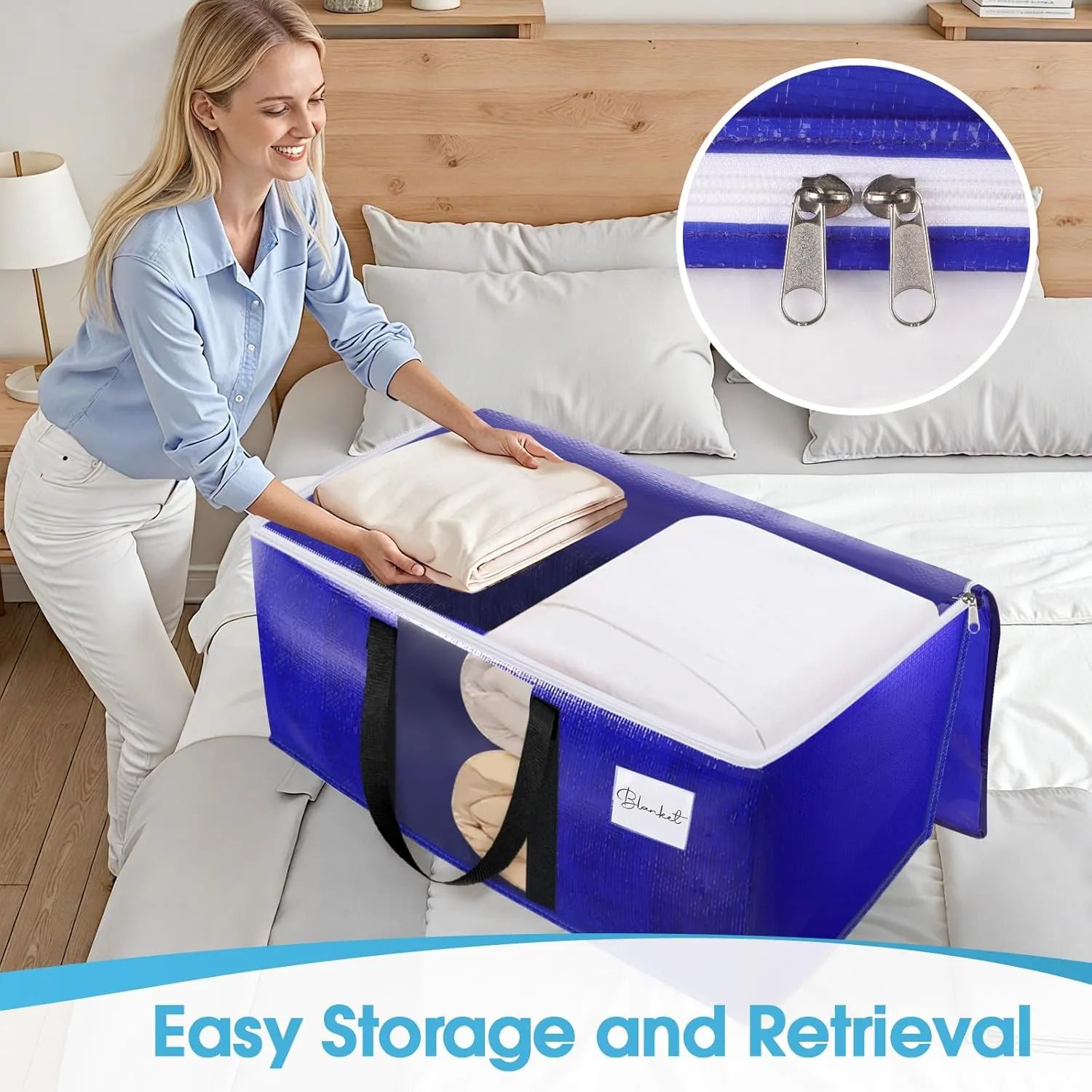 BlissTotes 6 Pack Moving Bags with Clear Window, Storage Bags with Strong Carrying Handles & Zippers,Large Packing Bags for Saving Space, Alternative to Moving Boxes(Blue,24 Gallon)