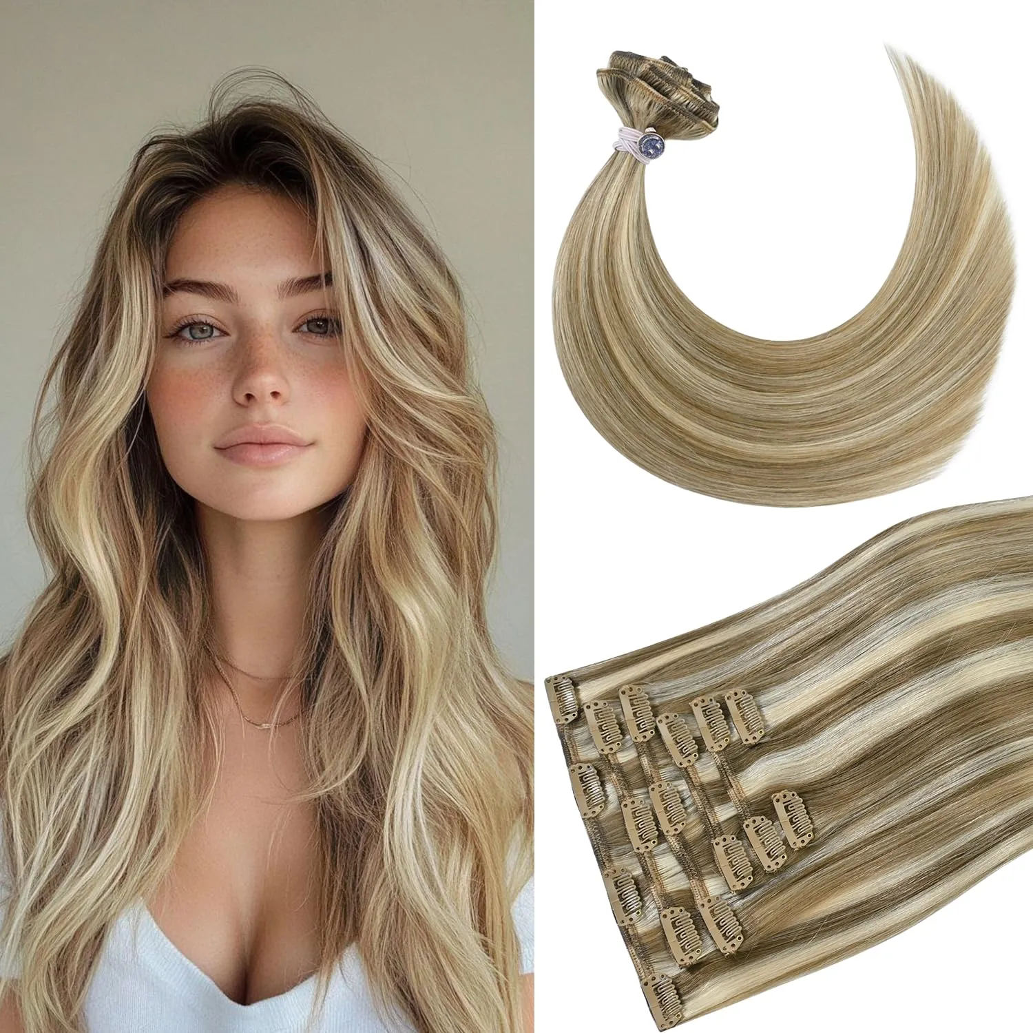 Blonde Hair Extensions Real Human Hair 18 inch 75g Golden Blonde Highlights Straight Remy Human Hair 100% Remy Human Hair Extension for Women
