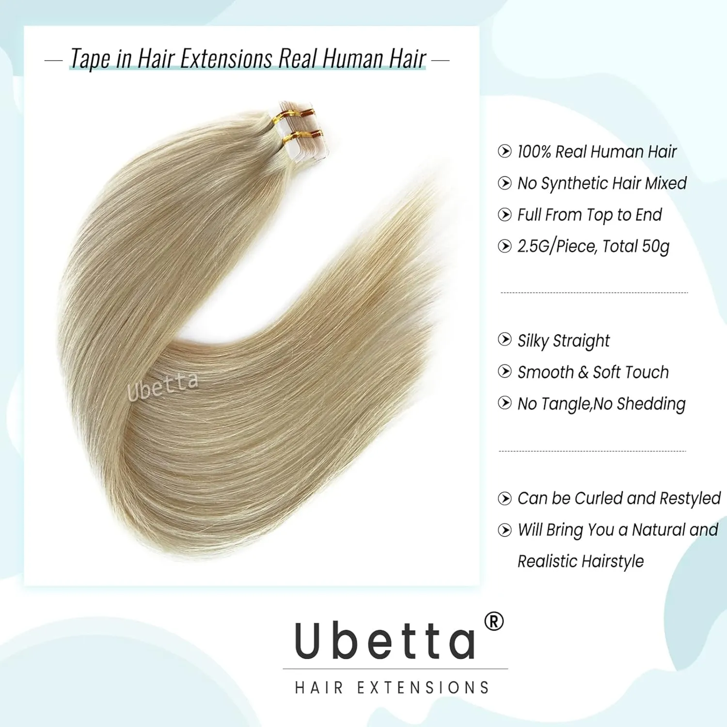 Blonde Hair Extensions Real Human Hair Tape in Extensions for Women, 50G Tape in Hair Extensions Invisible Tape and Traceable Remy Human Hair Extensions Tape ins 20 Pcs Double Sided 12 Inch