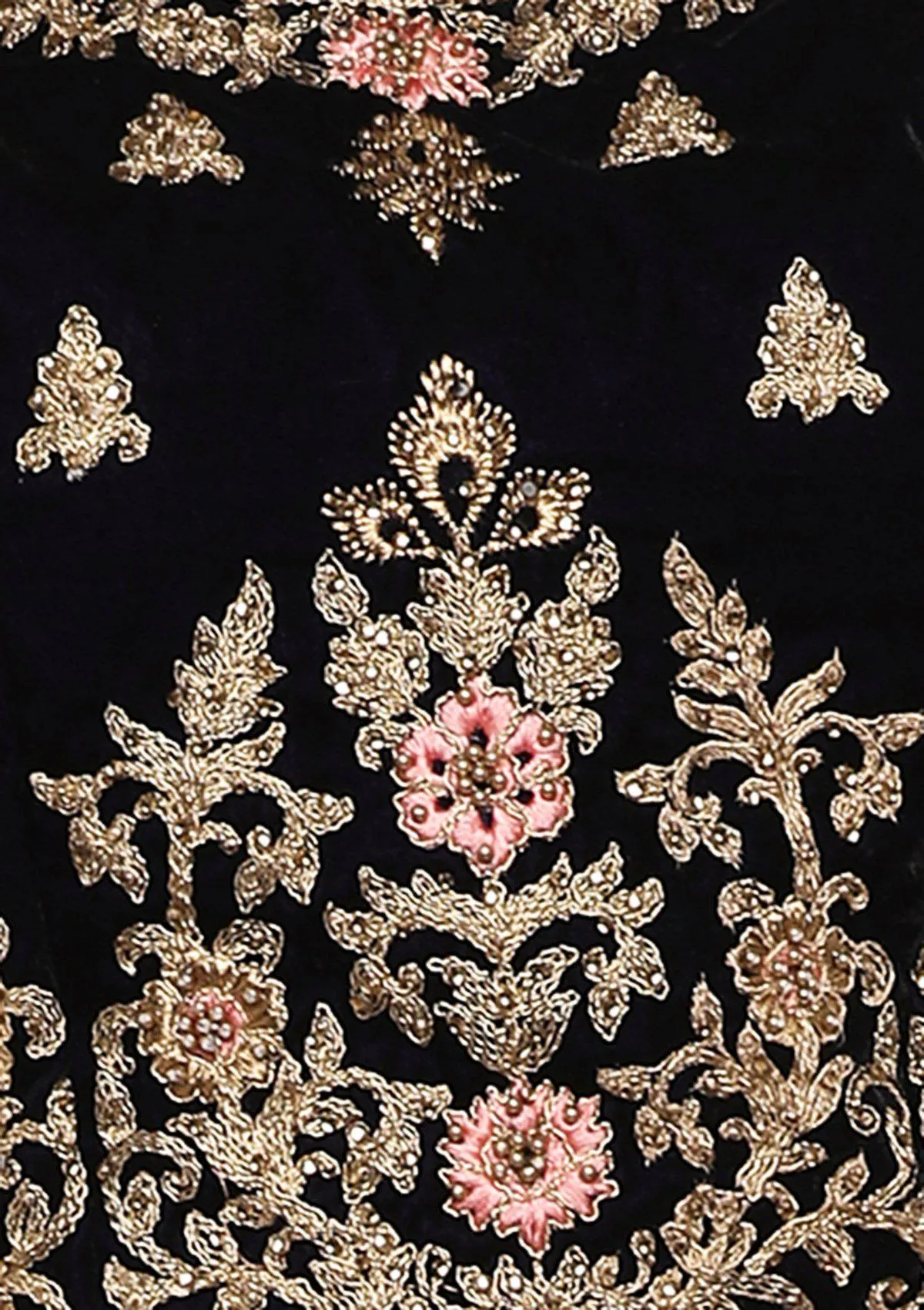 Blue and Pink Velvet Semi Stitched Lehenga