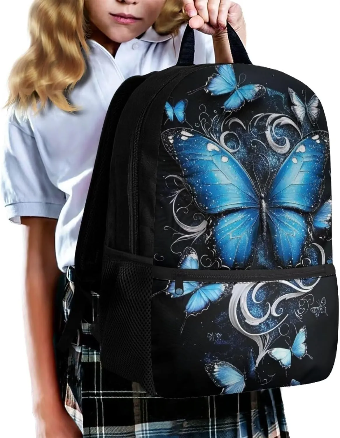 Blue Butterfly Print Kids Backpack for Girls Preschool Backpack School Bag Cute Kindergarten Backpack for Aged 3-8