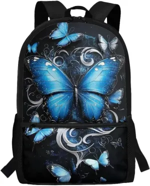 Blue Butterfly Print Kids Backpack for Girls Preschool Backpack School Bag Cute Kindergarten Backpack for Aged 3-8