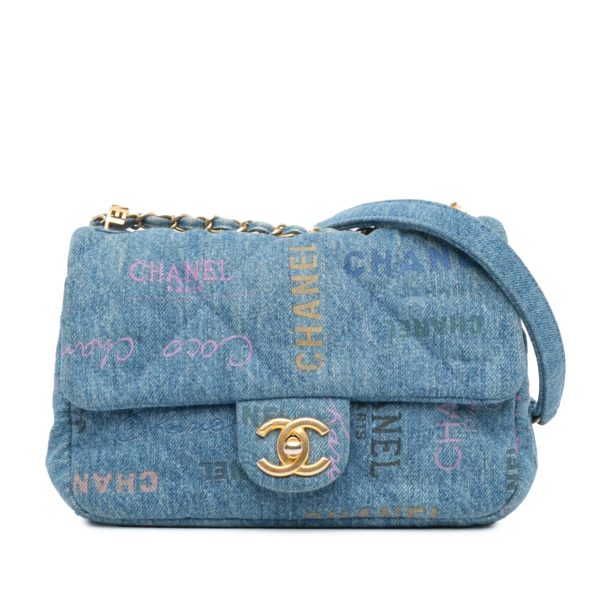 Blue Chanel Mini Rectangular Denim Mood Flap Crossbody Bag
