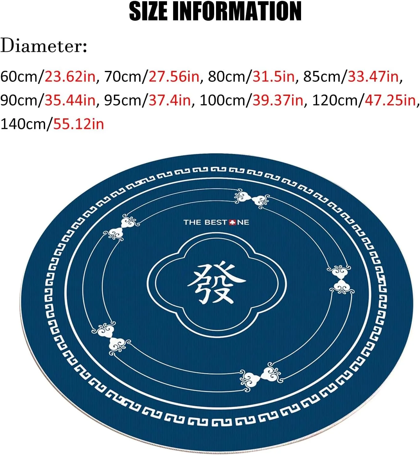 Blue Round Mahjong Table Mat with Carrying Bag, Soft and Thick Tablecloth, Non-Slip Noise Reduction Game Mat for Mahjong Poker and Cards(Blue 1,120cm/47.25in)