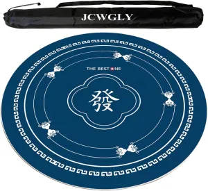 Blue Round Mahjong Table Mat with Carrying Bag, Soft and Thick Tablecloth, Non-Slip Noise Reduction Game Mat for Mahjong Poker and Cards(Blue 1,120cm/47.25in)