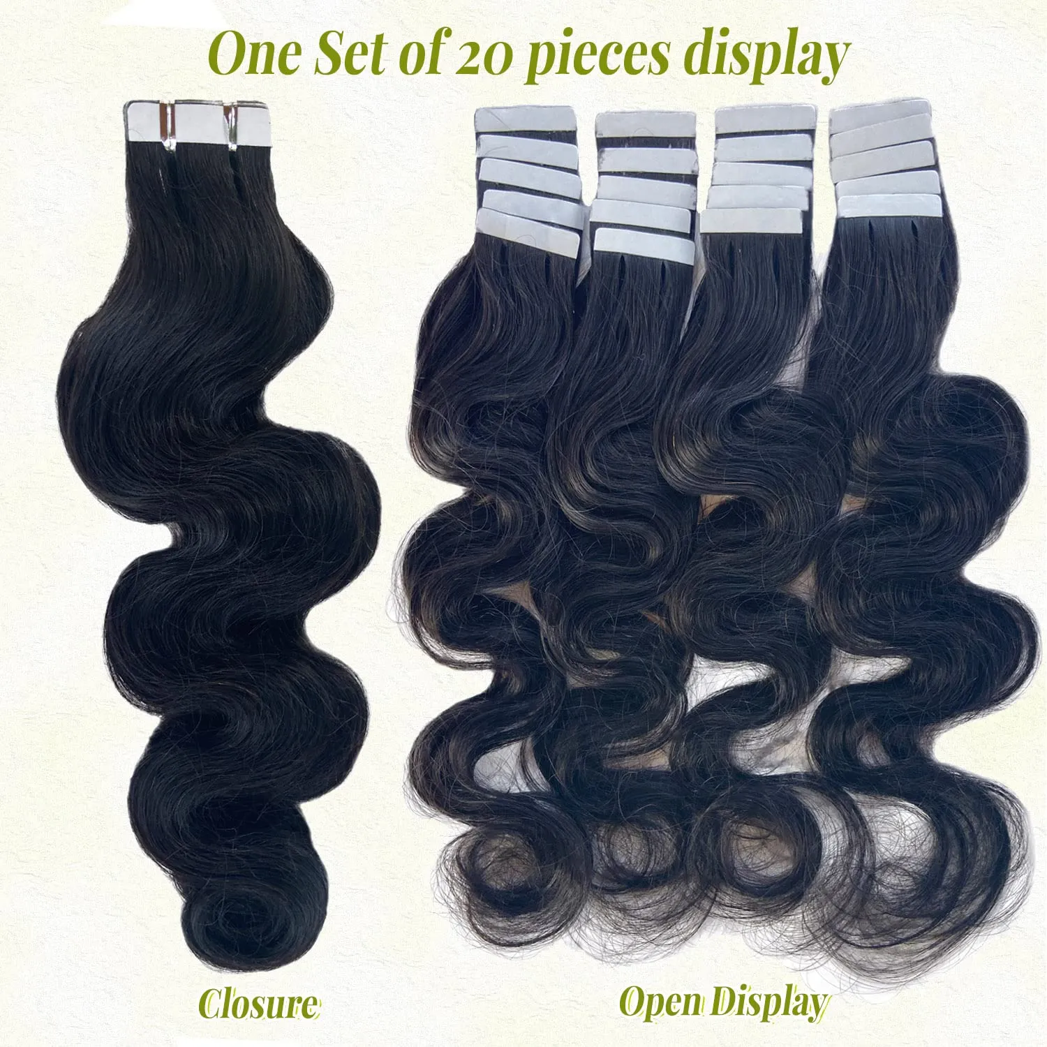 Body Wave Tape in Hair Extensions Human Hair for Black Women 14 Inch 20 Pieces Double Sided Real Human Hair 50G Curly Extensions
