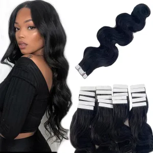 Body Wave Tape in Hair Extensions Human Hair for Black Women 14 Inch 20 Pieces Double Sided Real Human Hair 50G Curly Extensions